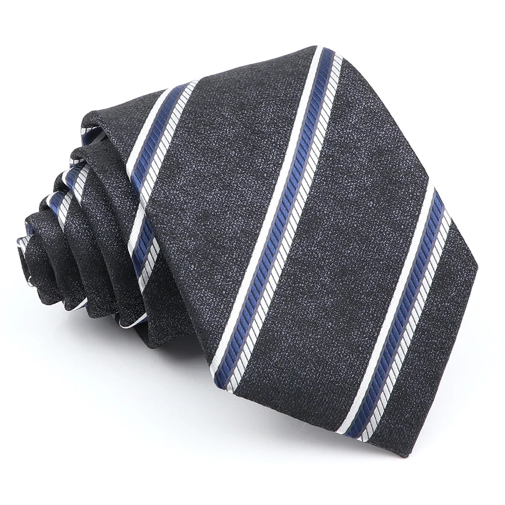 Cravate formelle pour homme, rayée, bleu et gris, 8 cm de large, cadeau pour homme, bureau, mariage, fête, accessoires pour homme, usage quotidien