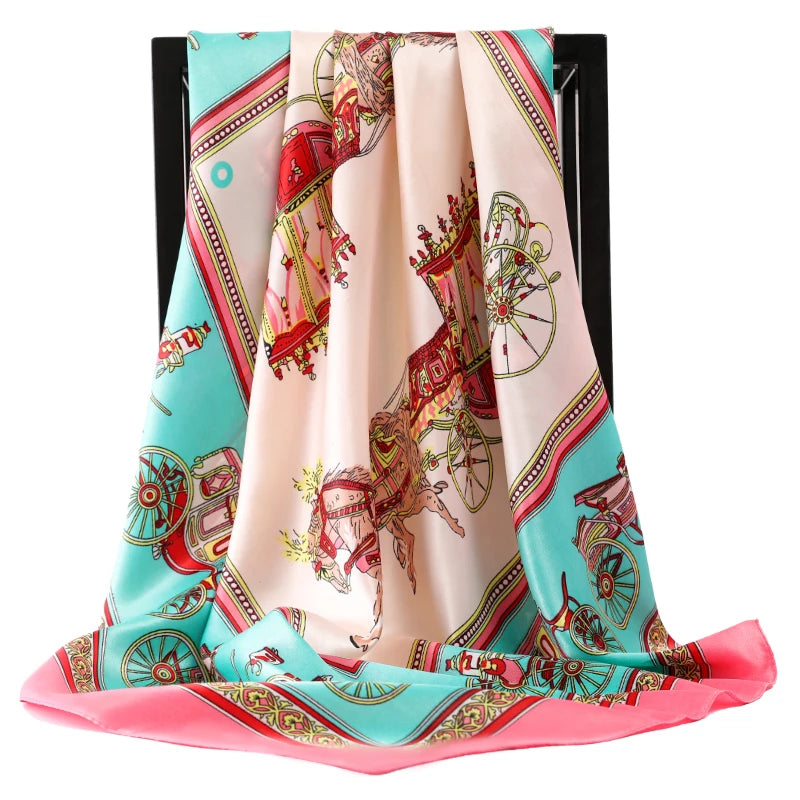 90X90CM Schals Frauen Drucken Haar Hals Platz Seide Büro Dame Schal Bandana Taschentuch Kopftuch Foulard Weibliche Wrap muffler