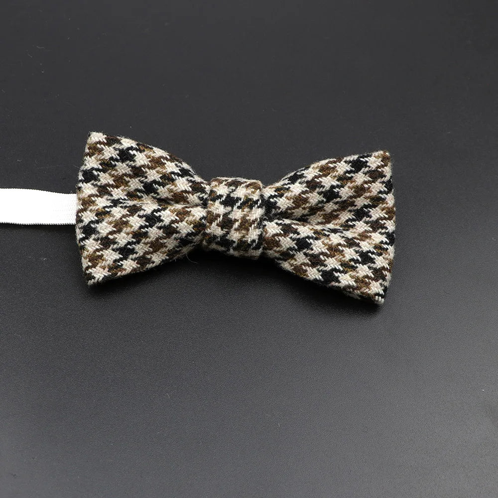 Nœud papillon en laine tissé à carreaux, style formel, marron et gris, accessoire pour homme, idéal pour une soirée de mariage ou un costume