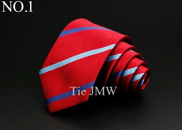 Nouvelle cravate classique à rayures pour homme, 7 cm, jacquard, rouge, bleu, vert, à porter au quotidien, accessoire pour robe de soirée, cadeau pour homme