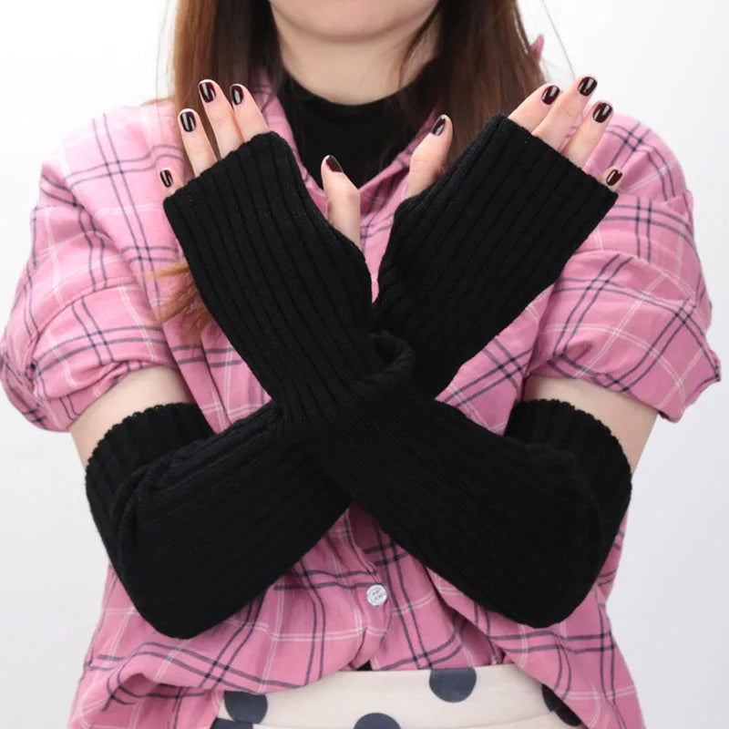 Guantes largos de punto finos sin dedos para mujer, calentadores de codo, mangas casuales, estilo punk, suaves, góticos, Lolita, accesorios, guantes
