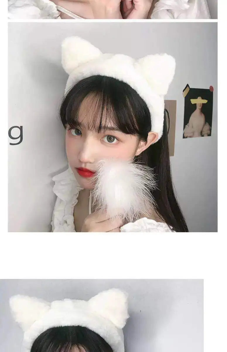 Hair band female wash face cat ears headband net red simple cute girl heart wide-brimmed plush hair band hairpin head jewelry