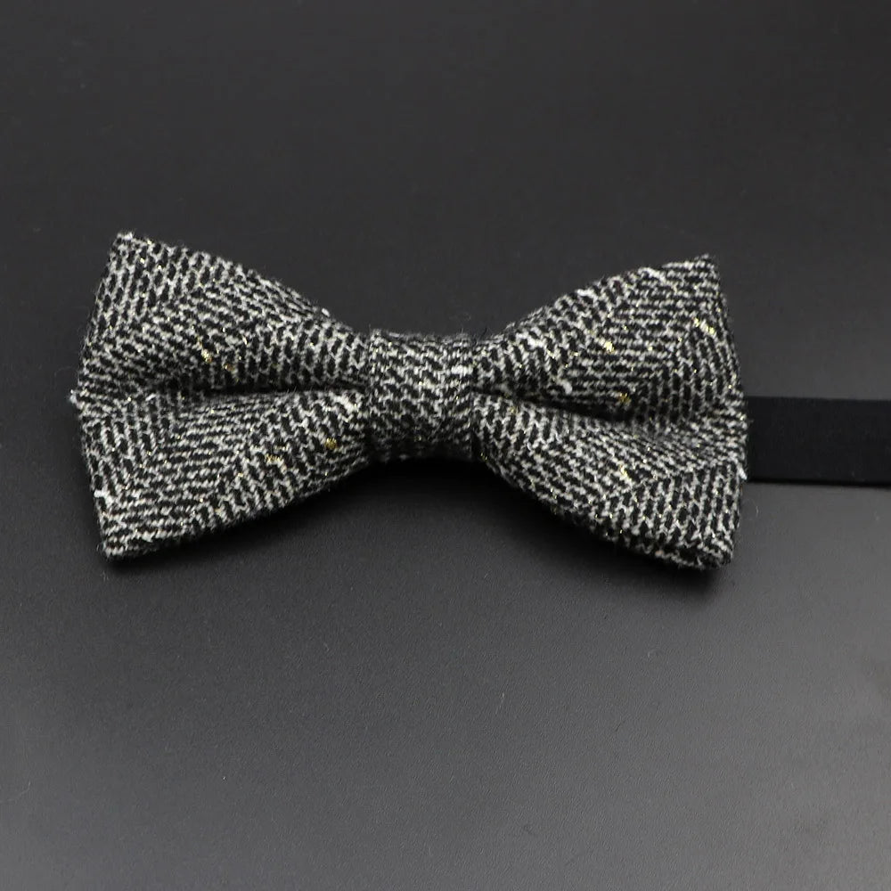 Nœud papillon en laine tissé à carreaux, style formel, marron et gris, accessoire pour homme, idéal pour une soirée de mariage ou un costume