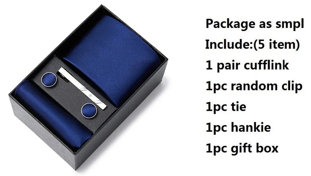 2023 New Style Wedding Gift Tie Pocket Squares Set Necktie Box Men Solid Black Suit Accessories Fit Wedding