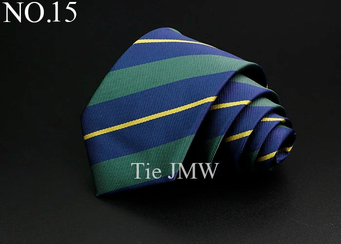 Nouvelle cravate classique à rayures pour homme, 7 cm, jacquard, rouge, bleu, vert, à porter au quotidien, accessoire pour robe de soirée, cadeau pour homme