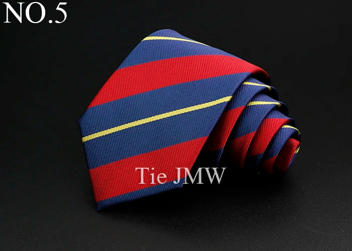 Nouvelle cravate classique à rayures pour homme, 7 cm, jacquard, rouge, bleu, vert, à porter au quotidien, accessoire pour robe de soirée, cadeau pour homme