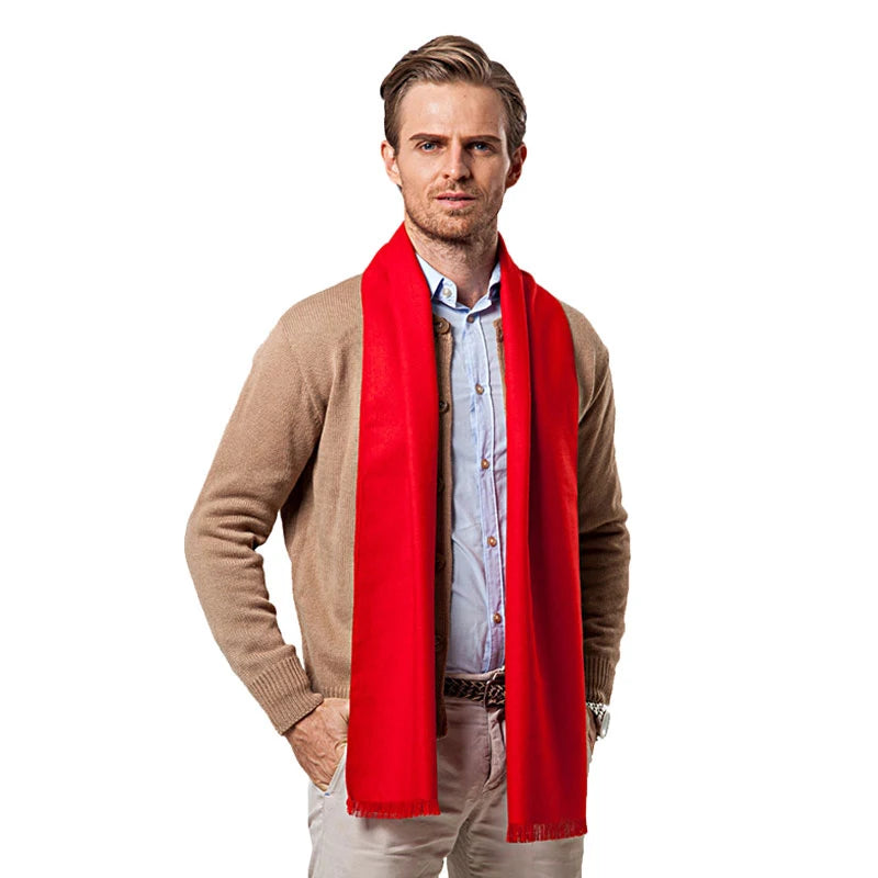 Écharpe rouge tendance pour homme, couleur unie, marque de luxe, style styliste, en laine douce et cachemire, châle d'hiver