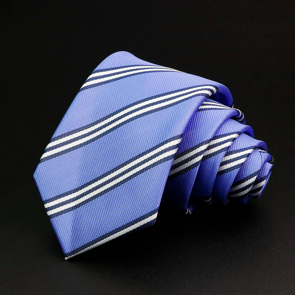 Nouvelle cravate classique à rayures pour homme, 7 cm, jacquard, rouge, bleu, vert, à porter au quotidien, accessoire pour robe de soirée, cadeau pour homme