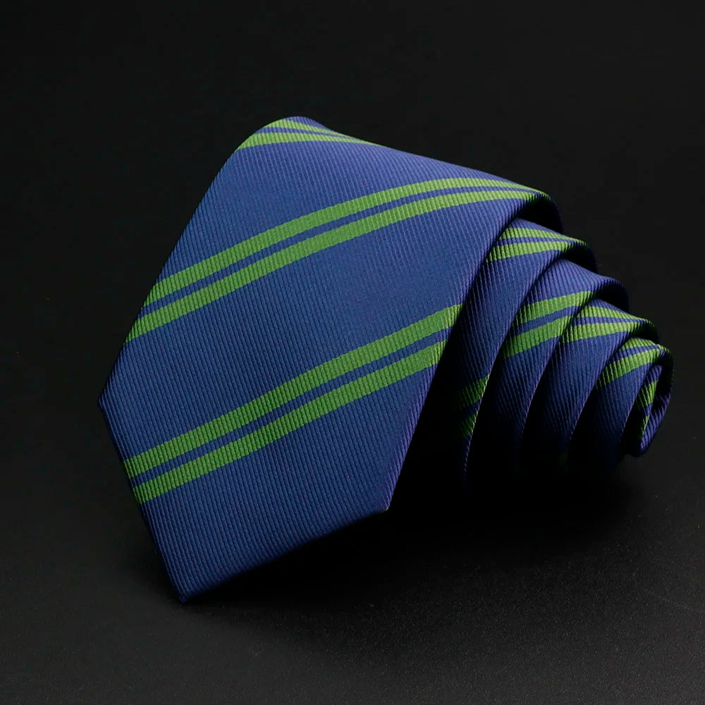 Nouvelle cravate classique à rayures pour homme, 7 cm, jacquard, rouge, bleu, vert, à porter au quotidien, accessoire pour robe de soirée, cadeau pour homme