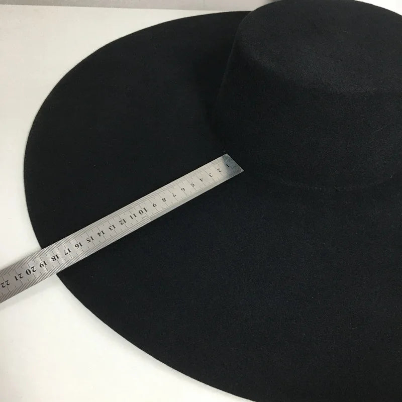 Fedora Hats For Women Autumn Winter High Top Jazz Black 100% Wool Top Hat Flat Top Big Wide Brim Cap Female Windproof New 2021