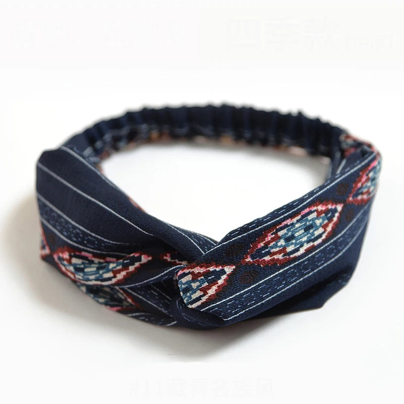Bandeau à cheveux bohème pour femme et fille, imprimé vintage, croisé, style été
