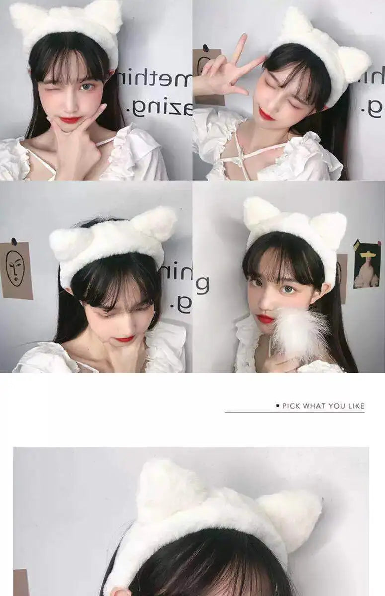 Hair band female wash face cat ears headband net red simple cute girl heart wide-brimmed plush hair band hairpin head jewelry