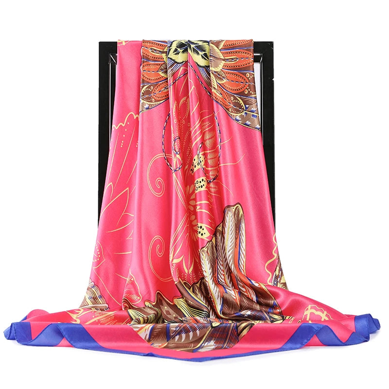 Bandeau carré en satin de soie pour femmes, 90 x 90 cm, foulard imprimé, pour cheveux, livraison directe