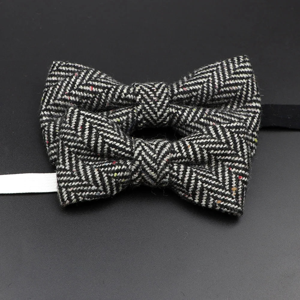 Nœud papillon en laine tissé à carreaux, style formel, marron et gris, accessoire pour homme, idéal pour une soirée de mariage ou un costume