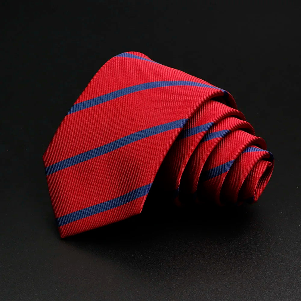 Nouvelle cravate classique à rayures pour homme, 7 cm, jacquard, rouge, bleu, vert, à porter au quotidien, accessoire pour robe de soirée, cadeau pour homme
