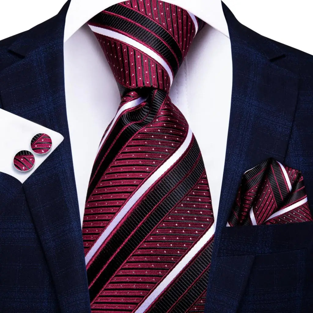 Corbata de boda de seda a rayas negras y rojas para hombre, gemelos de regalo, corbata de moda para negocios y fiestas, envío directo, diseño Hi-Tie