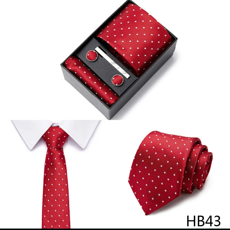 2023 New Style Wedding Gift Tie Pocket Squares Set Necktie Box Men Solid Black Suit Accessories Fit Wedding