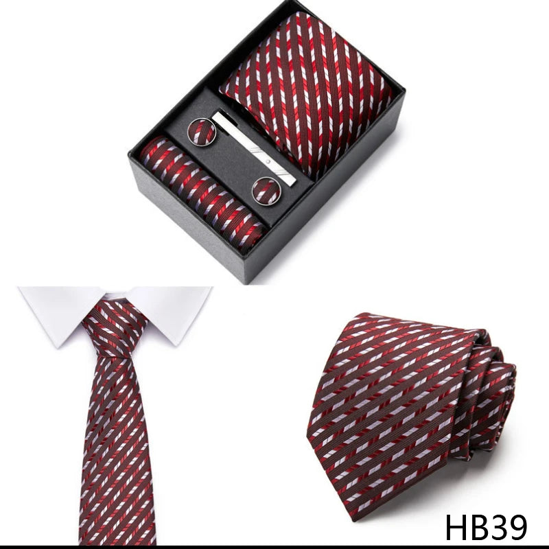 2023 New Style Wedding Gift Tie Pocket Squares Set Necktie Box Men Solid Black Suit Accessories Fit Wedding