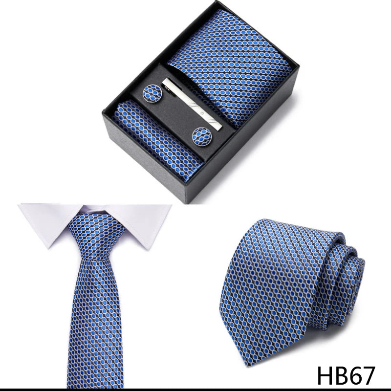 2023 New Style Wedding Gift Tie Pocket Squares Set Necktie Box Men Solid Black Suit Accessories Fit Wedding