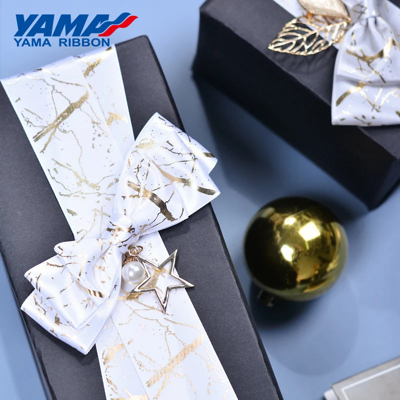 Cinta YAMA de 10 yardas/rollo de 38 mm con estampado de lámina dorada, ideal para manualidades, regalos, embalajes, decoración de bodas y moda.