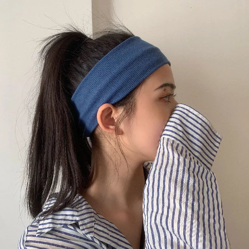 New Solid Knitted Headband for Women Girls Autumn Winter Sport Yoga Sweat Uptake Headwear Elastic Hairbands Hair Accessories
