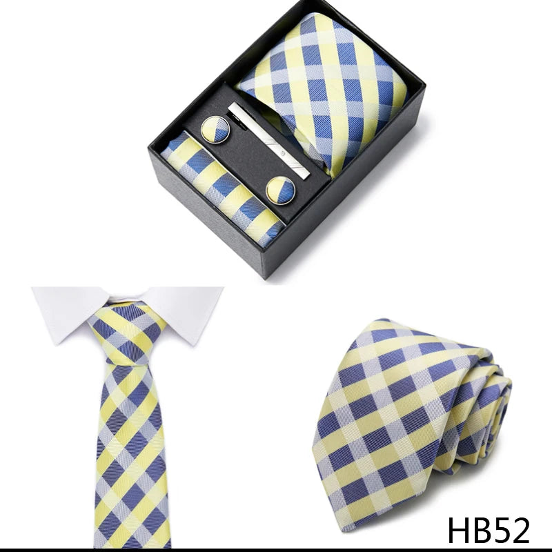 2023 New Style Wedding Gift Tie Pocket Squares Set Necktie Box Men Solid Black Suit Accessories Fit Wedding