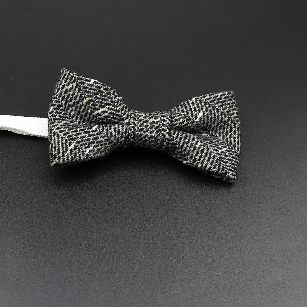 Nœud papillon en laine tissé à carreaux, style formel, marron et gris, accessoire pour homme, idéal pour une soirée de mariage ou un costume