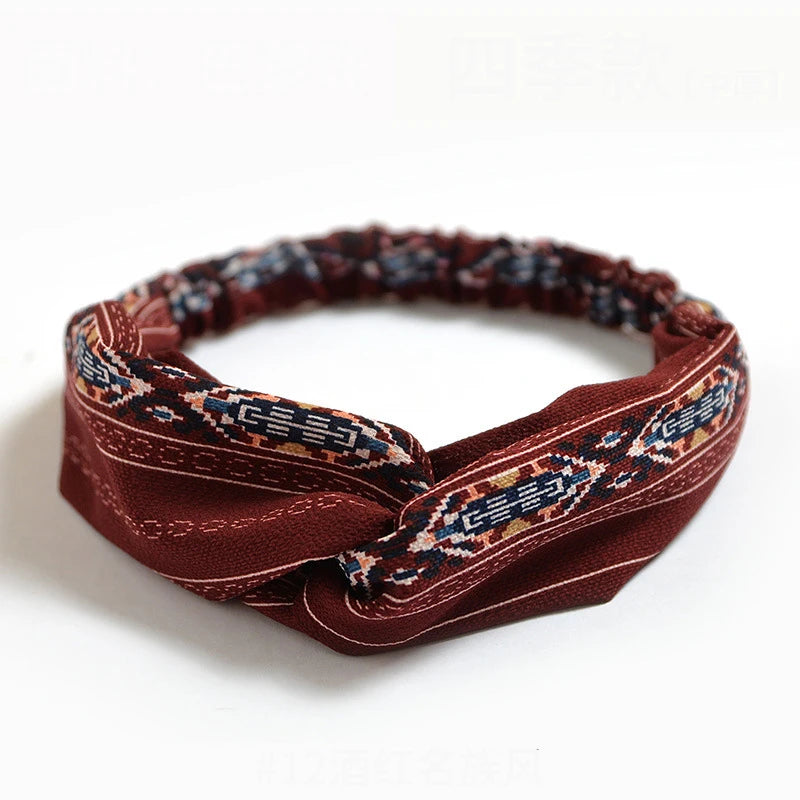Bandeau à cheveux bohème pour femme et fille, imprimé vintage, croisé, style été
