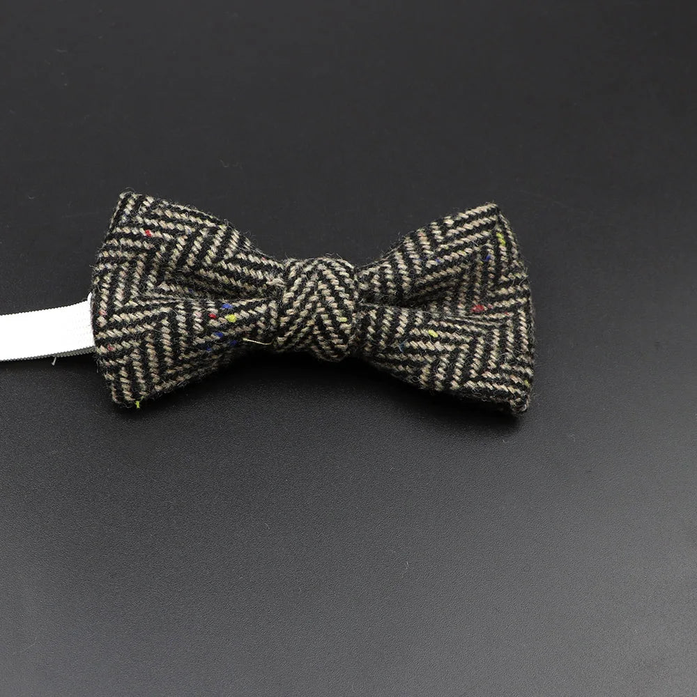 Nœud papillon en laine tissé à carreaux, style formel, marron et gris, accessoire pour homme, idéal pour une soirée de mariage ou un costume