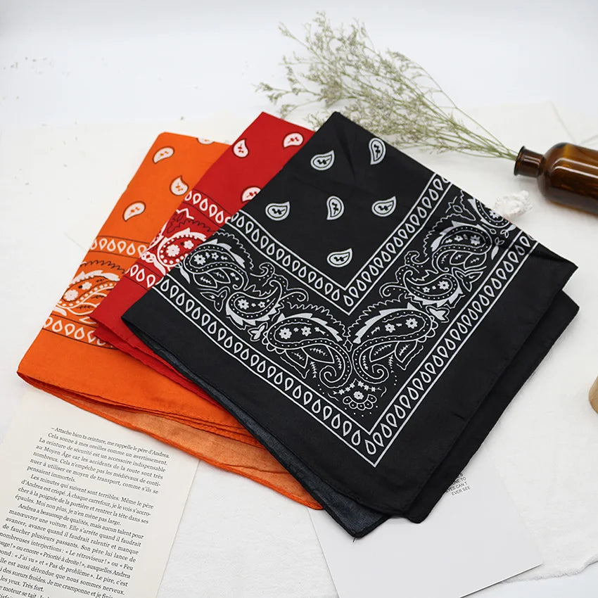 Bandana unisexe style hip-hop noir, bandeau pour cheveux, foulard, couvre-chef de sport, protège-poignets, foulard carré, mouchoir imprimé