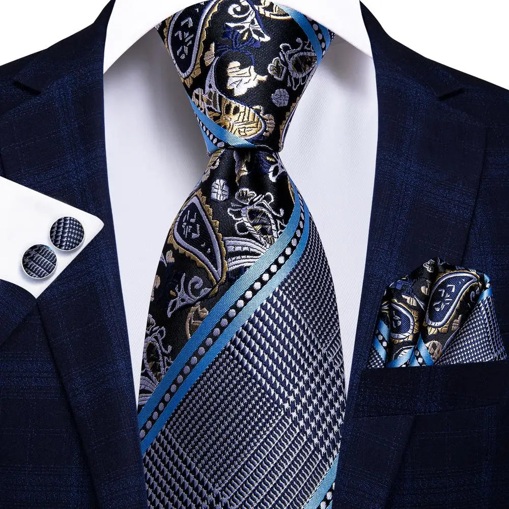 Corbata de boda de seda a rayas negras y rojas para hombre, gemelos de regalo, corbata de moda para negocios y fiestas, envío directo, diseño Hi-Tie