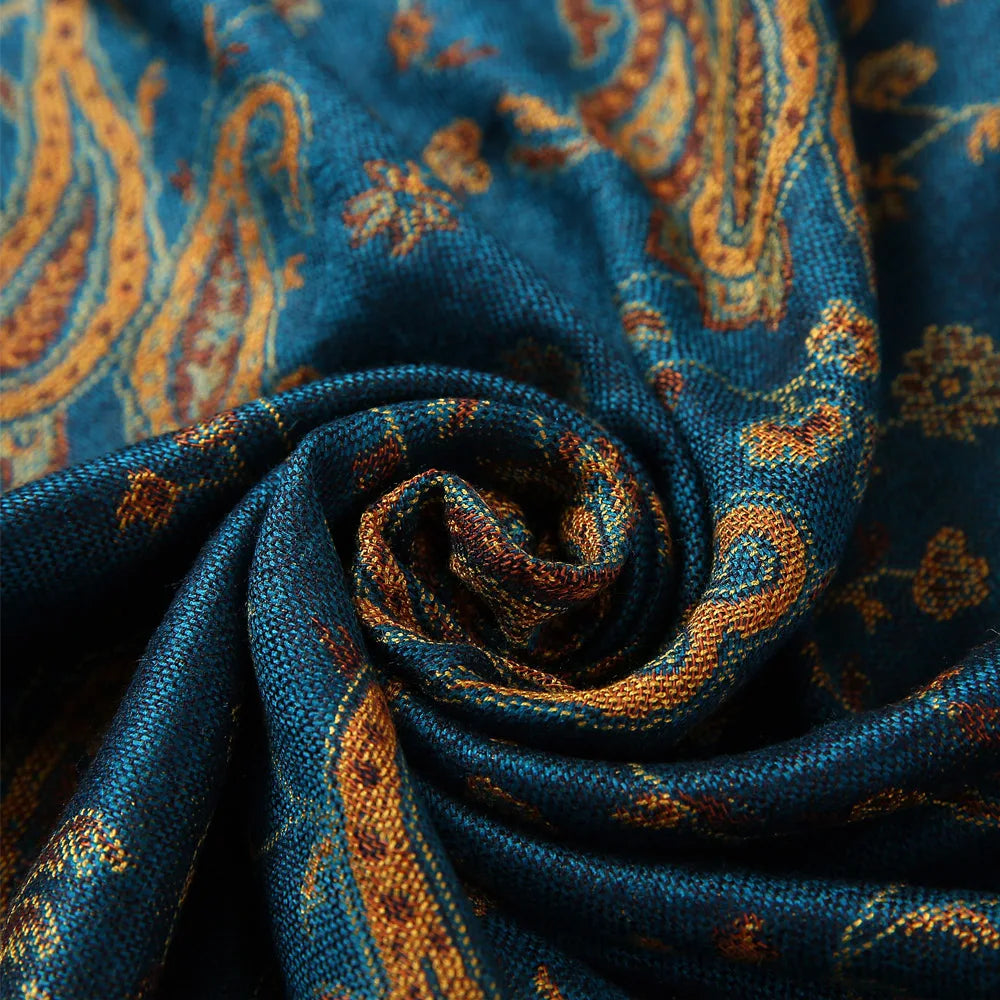 Écharpe en soie Pashmina, châle, motif cachemire, jacquard, bordures florales, 2 couches, réversible, pompons classiques, pour femme, 70 x 180 cm, 200 g
