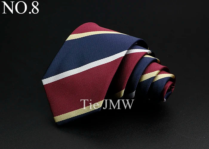 Nouvelle cravate classique à rayures pour homme, 7 cm, jacquard, rouge, bleu, vert, à porter au quotidien, accessoire pour robe de soirée, cadeau pour homme