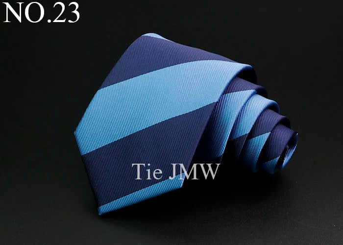 Nouvelle cravate classique à rayures pour homme, 7 cm, jacquard, rouge, bleu, vert, à porter au quotidien, accessoire pour robe de soirée, cadeau pour homme