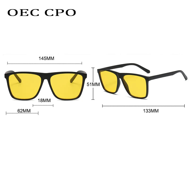 OEC CPO Square Men Sunglasses Big Frame Sunglasses Women Fashion Yellow Lens Sun Glasses Female Drive Beach Eyewear uv400 Glass
