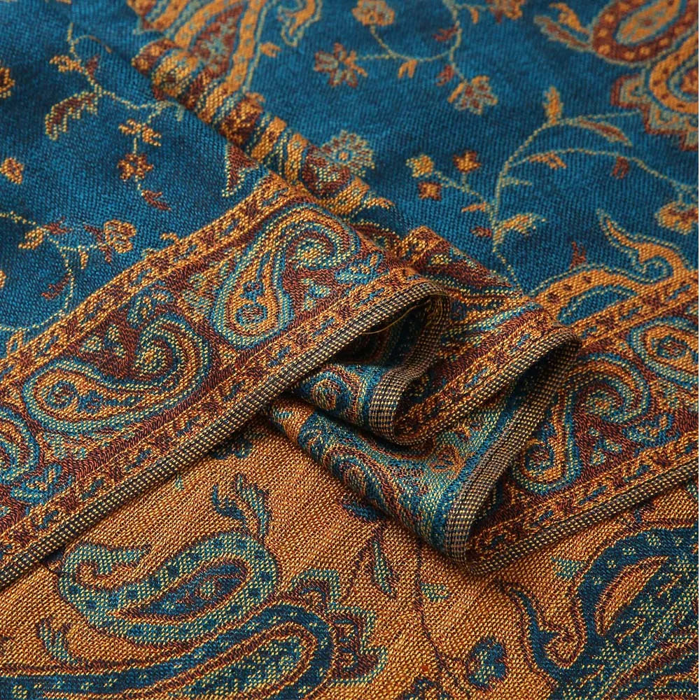 Écharpe en soie Pashmina, châle, motif cachemire, jacquard, bordures florales, 2 couches, réversible, pompons classiques, pour femme, 70 x 180 cm, 200 g