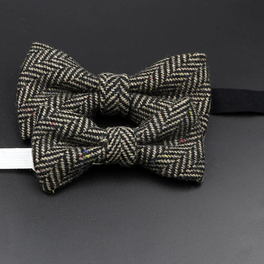 Nœud papillon en laine tissé à carreaux, style formel, marron et gris, accessoire pour homme, idéal pour une soirée de mariage ou un costume