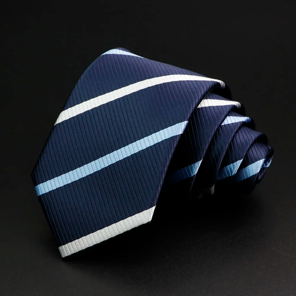 Nouvelle cravate classique à rayures pour homme, 7 cm, jacquard, rouge, bleu, vert, à porter au quotidien, accessoire pour robe de soirée, cadeau pour homme