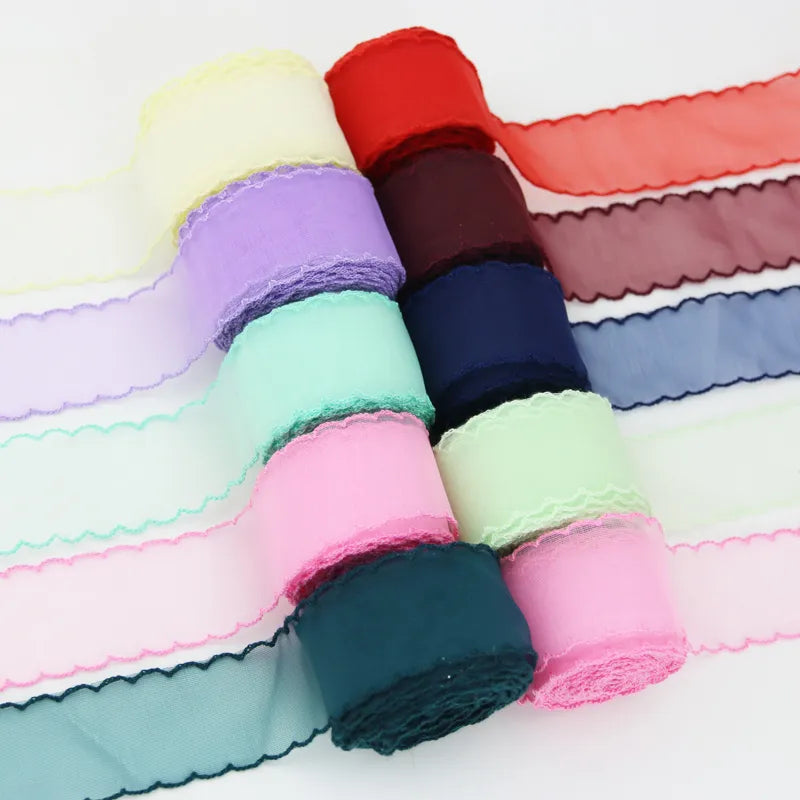 Organzaband Seide gewellt 40 mm Haarschleifenmaterial Ornamental Geschenkpapier Dekoration Spitzenbänder