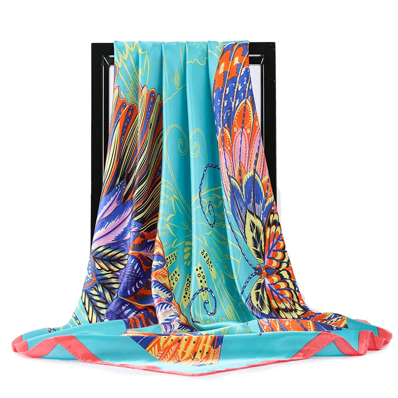 Bandeau carré en satin de soie pour femmes, 90 x 90 cm, foulard imprimé, pour cheveux, livraison directe