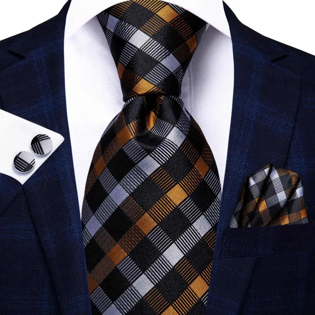 Cravate de mariage en soie à carreaux gris Hi-Tie pour homme, accessoire tendance, idéal pour les affaires et les fêtes, livraison directe
