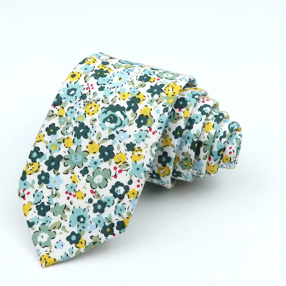 New Men's Floral Neck Ties Casual Cotton Slim Tie Skinny Wedding Party Suit Collar Flower Neckties Gravata Accessories Gift