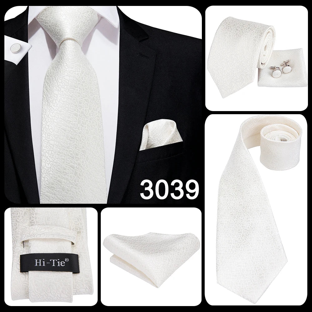 Corbata de boda de seda Hi-Tie en color champán marfil con diseño floral para hombre, pañuelo de calidad, gemelos, corbata de moda, envío directo para negocios.