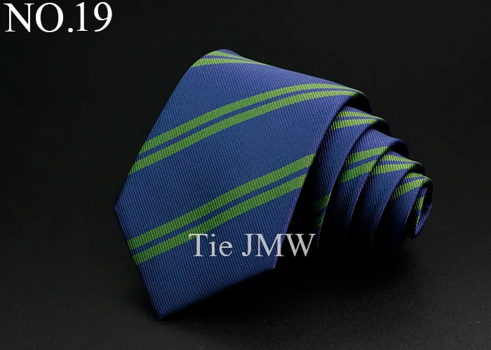 Nouvelle cravate classique à rayures pour homme, 7 cm, jacquard, rouge, bleu, vert, à porter au quotidien, accessoire pour robe de soirée, cadeau pour homme