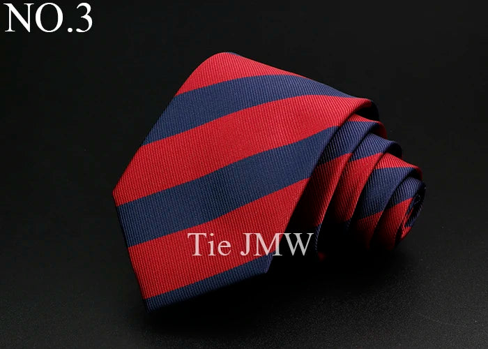 Nouvelle cravate classique à rayures pour homme, 7 cm, jacquard, rouge, bleu, vert, à porter au quotidien, accessoire pour robe de soirée, cadeau pour homme