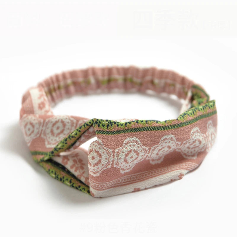 Bandeau à cheveux bohème pour femme et fille, imprimé vintage, croisé, style été