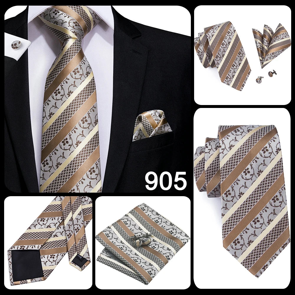 Corbata de boda de seda Hi-Tie en color champán marfil con diseño floral para hombre, pañuelo de calidad, gemelos, corbata de moda, envío directo para negocios.