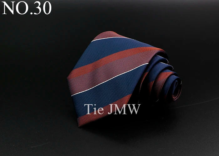 Nouvelle cravate classique à rayures pour homme, 7 cm, jacquard, rouge, bleu, vert, à porter au quotidien, accessoire pour robe de soirée, cadeau pour homme