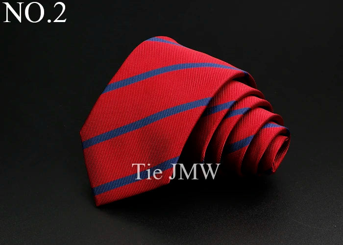 Nouvelle cravate classique à rayures pour homme, 7 cm, jacquard, rouge, bleu, vert, à porter au quotidien, accessoire pour robe de soirée, cadeau pour homme