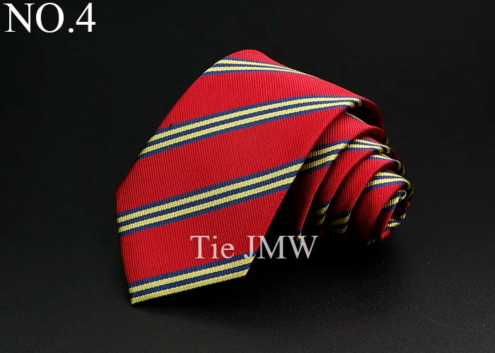 Nouvelle cravate classique à rayures pour homme, 7 cm, jacquard, rouge, bleu, vert, à porter au quotidien, accessoire pour robe de soirée, cadeau pour homme